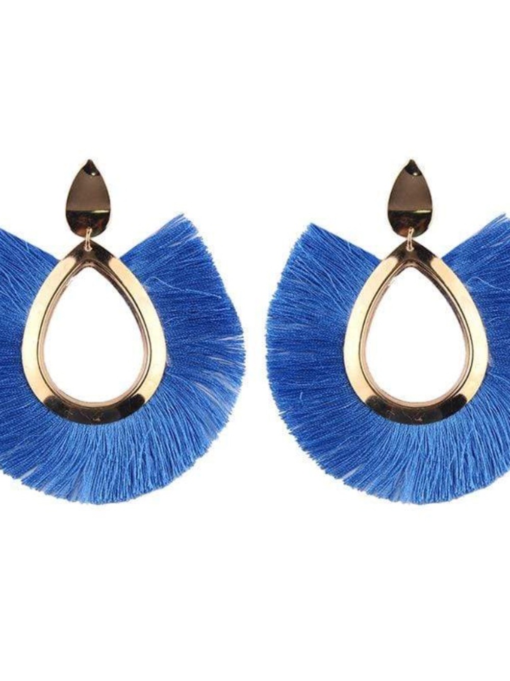 Womensโ Blue Fringe Earrings Lightweight Teardrop Cotton Tassel Earrings